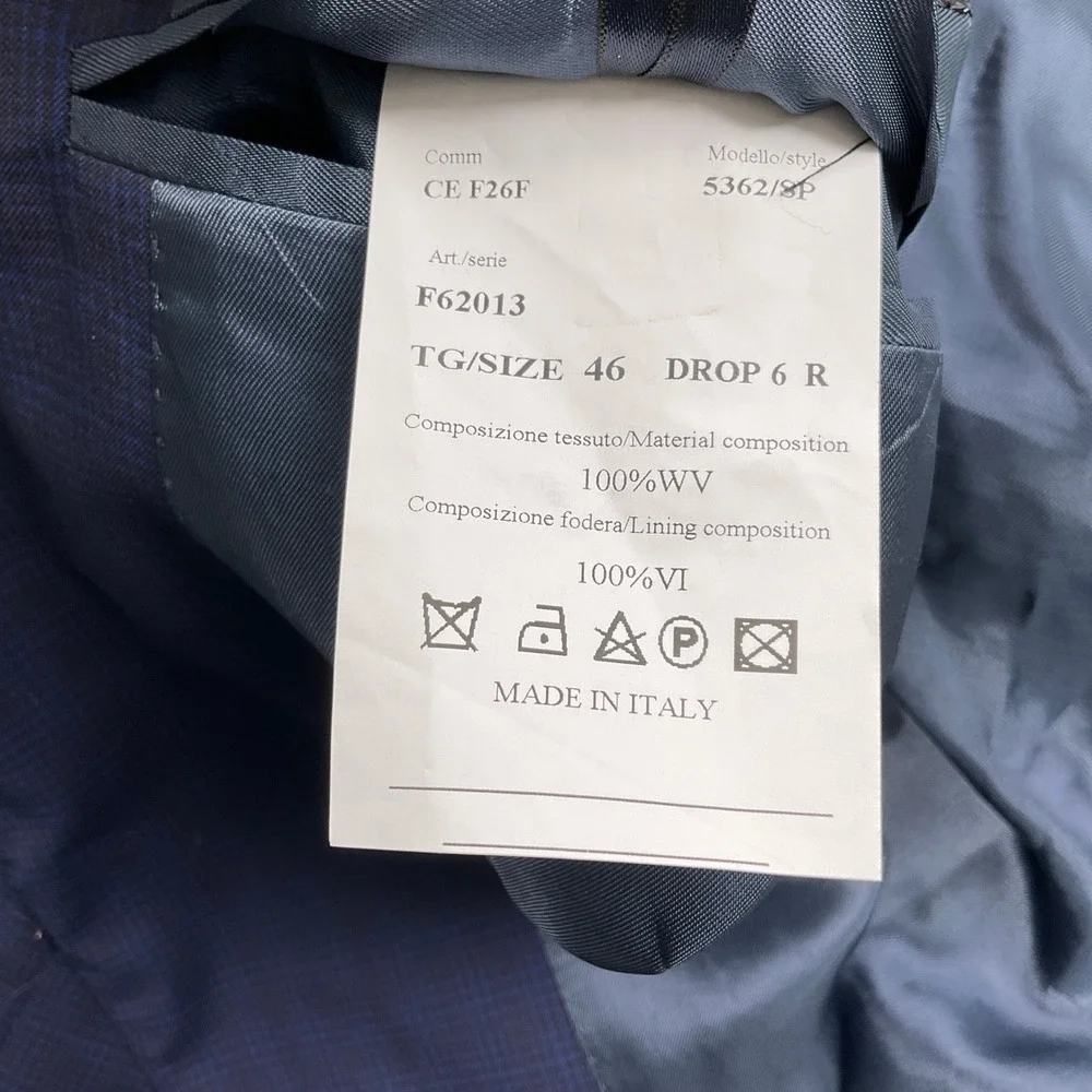 Alberto Zimni Blazer Mens 46R Blue Check REDA Super 150s Wool Italy‎ Suit Jacket